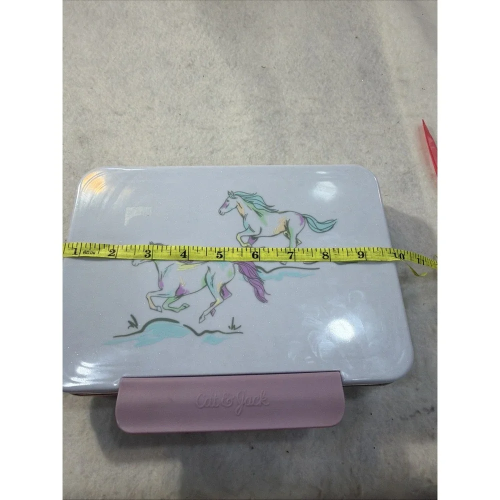 Cat & Jack Kids Purple Lunch Box 4 Compartment Snap Lid Plastic & Metal Horses